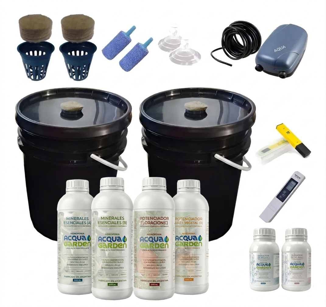 Kit de hidroponia 20L Duo + Nutrientes Acqua Garden 1litro + Reguladores PH + Medidores