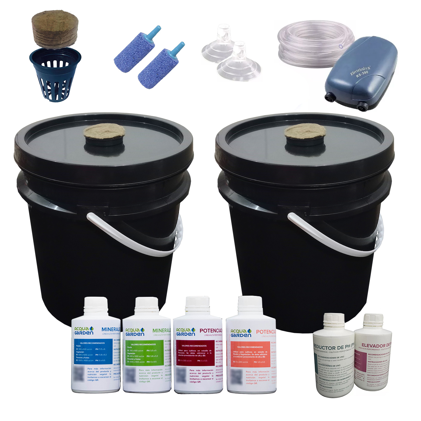 Kit Hidroponia Dwc Balde 10l X 2 + Nutrientes + Reguladores PH